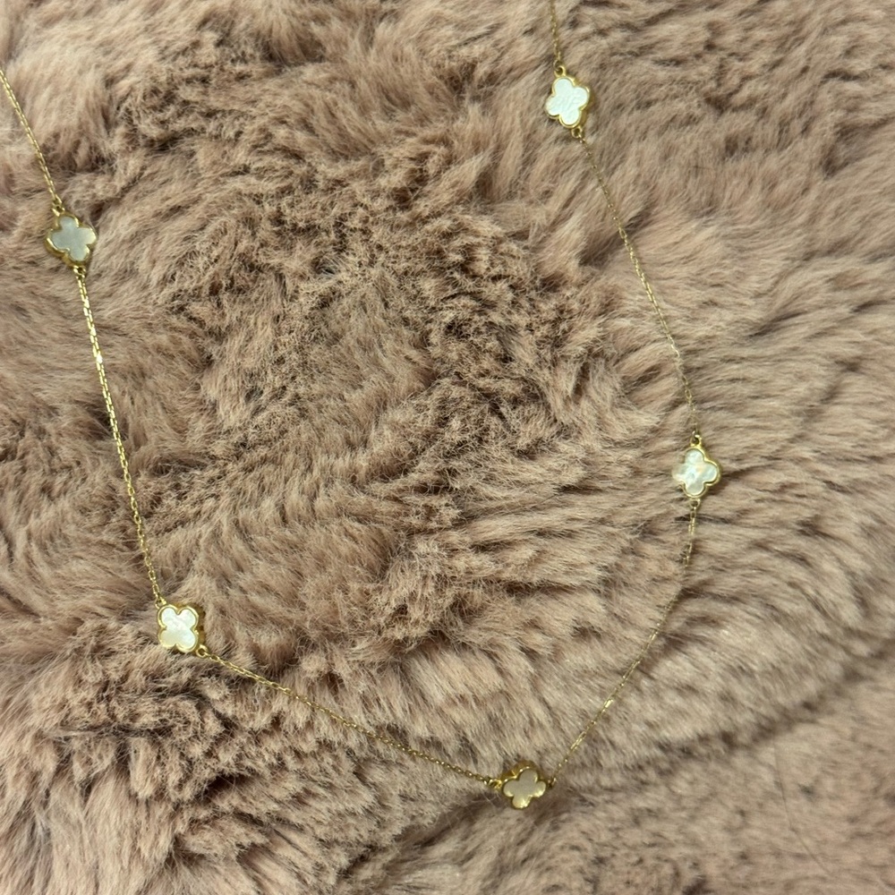 Gold and White Clover Necklace